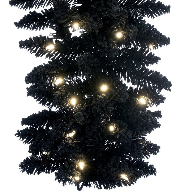 Pemberly Row 9' Flocked Black Fir Artificial Garland - Warm White LED Lights