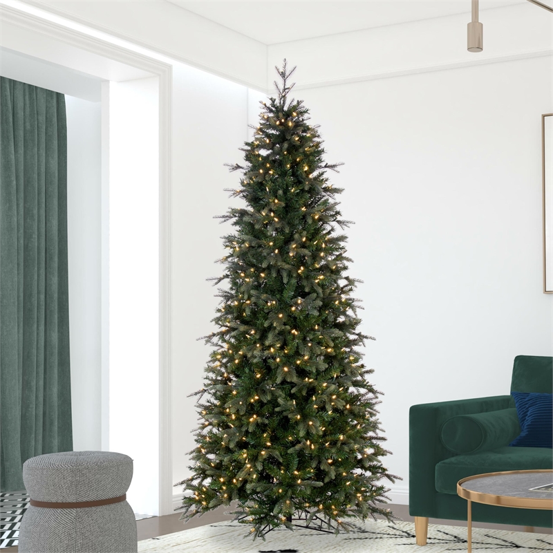 Pemberly Row Douglas Fir Artificial Slim Christmas Tree Warm White LED Lights