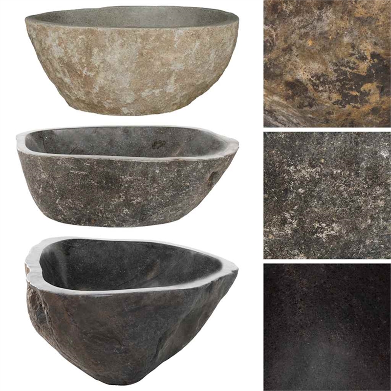 Pemberly Row Contemporary Oval Basin River Stone in Gray Finish