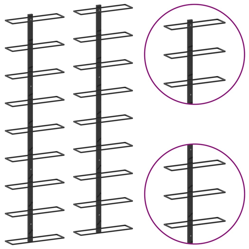 Pemberly Row 2 Piece 18 Bottles Iron Wall-Mounted Wine Racks in Black
