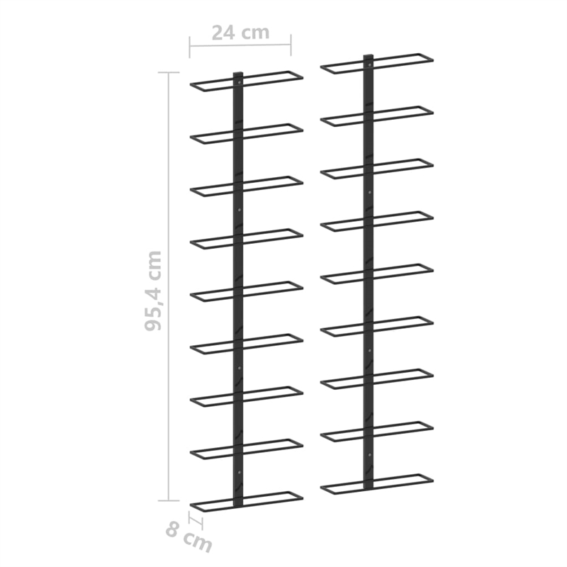 Pemberly Row 2 Piece 18 Bottles Iron Wall-Mounted Wine Racks in Black