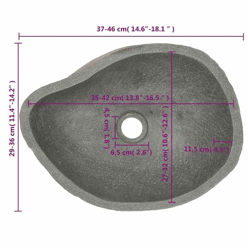 Pemberly Row Contemporary Oval Basin River Stone in Gray Finish