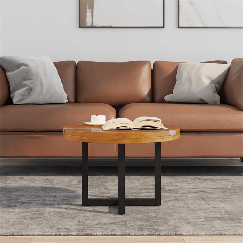 Pemberly Row Medium Solid Teak Mango Wood Coffee Table in Multicolor