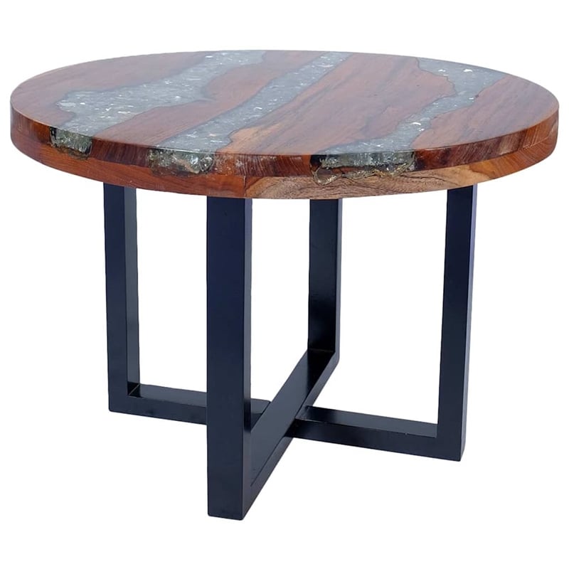 Pemberly Row Medium Solid Teak Mango Wood Coffee Table in Multicolor