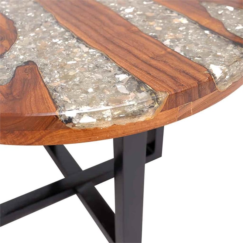 Pemberly Row Medium Solid Teak Mango Wood Coffee Table in Multicolor