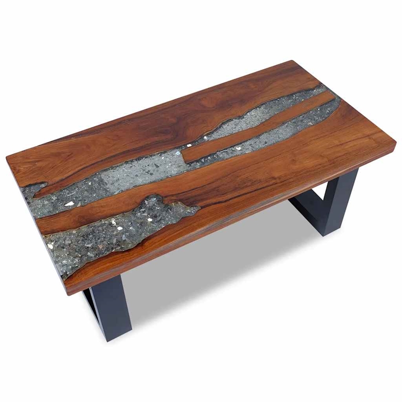 Pemberly Row Solid Teak and Mango Wood With Clear Coffee Table in Multicolour
