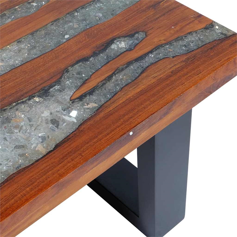 Pemberly Row Solid Teak and Mango Wood With Clear Coffee Table in Multicolour
