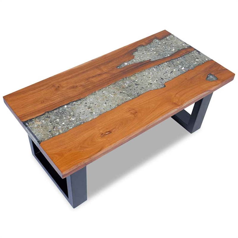Pemberly Row Solid Teak and Mango Wood With Clear Coffee Table in Multicolour