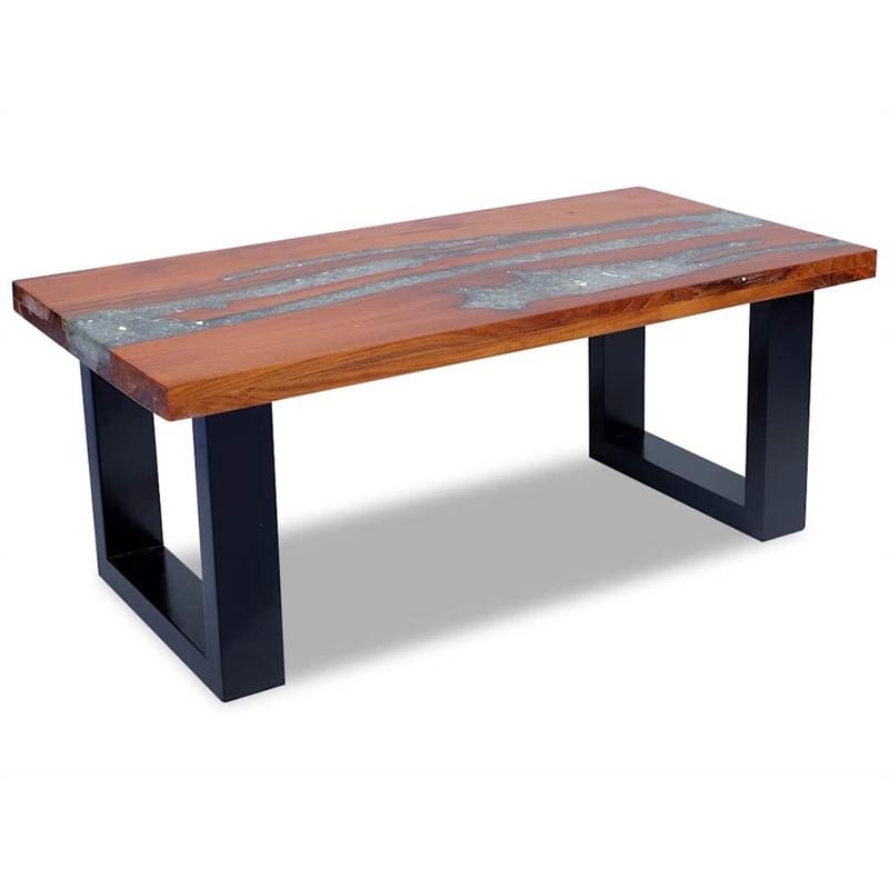 Pemberly Row Solid Teak and Mango Wood With Clear Coffee Table in Multicolour