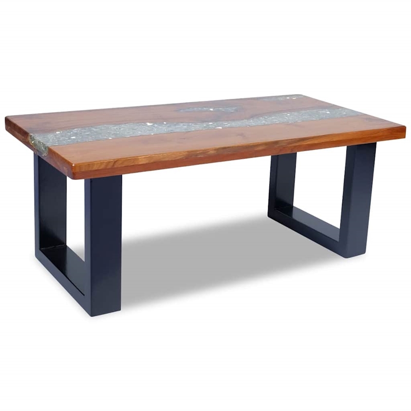 Pemberly Row Solid Teak and Mango Wood With Clear Coffee Table in Multicolour