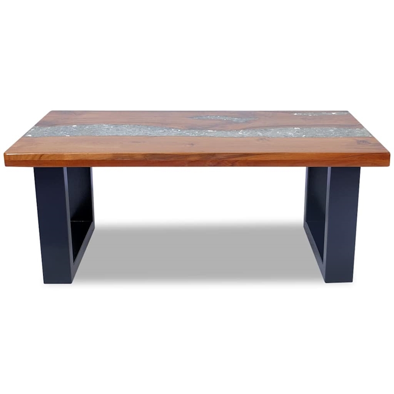 Pemberly Row Solid Teak and Mango Wood With Clear Coffee Table in Multicolour