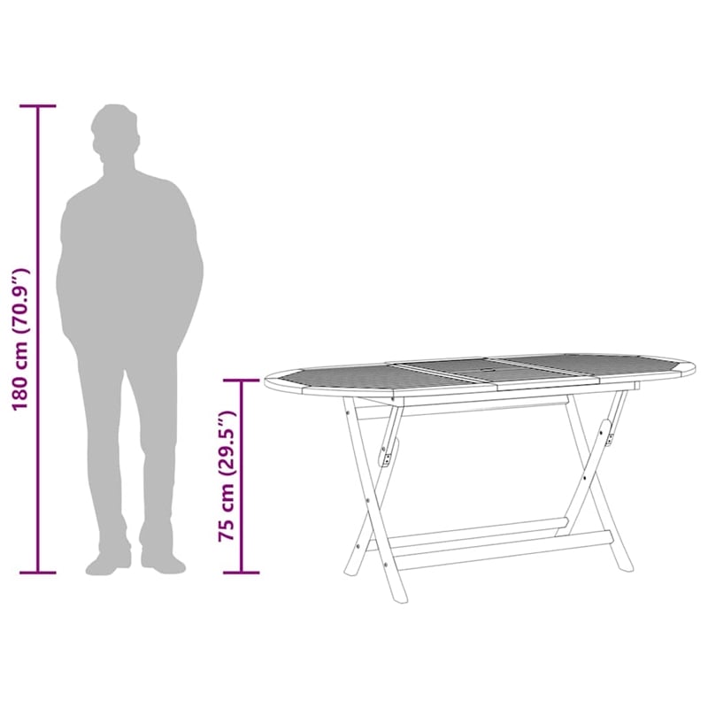 Pemberly Row Medium Foldable Solid Eucalyptus Wood Garden Table in Brown