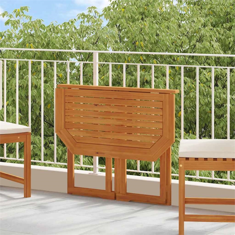 Pemberly Row Medium Foldable Solid Acacia Wood Balcony Table in Brown