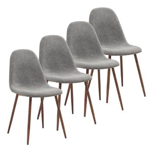 Pemberly Row Mid-Century Fabric and Metal Dining Chair Set of 4 Gray and Walnut