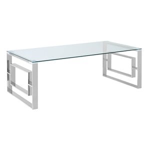 Pemberly Row Contemporary Stainless Steel/Glass Coffee Table in Silver/Clear