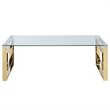 Pemberly Row Contemporary Stainless Steel/Glass Coffee Table in Gold/Clear