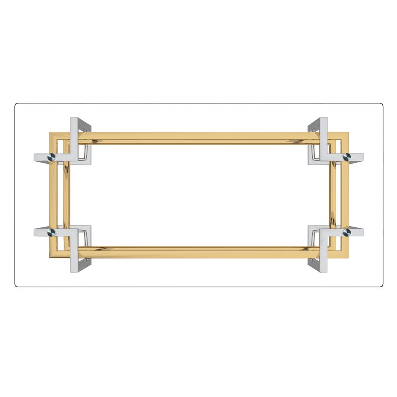 Pemberly Row Rectangular Contemporary Glass/Metal Coffee Table in Silver/Gold