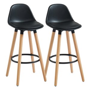 Pemberly Row 26&quot ABS Plastic/Solid Wood Counter Stools in Black (Set of 2)