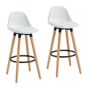Pemberly Row 26&quot ABS Plastic/Solid Wood Counter Stools in White (Set of 2)