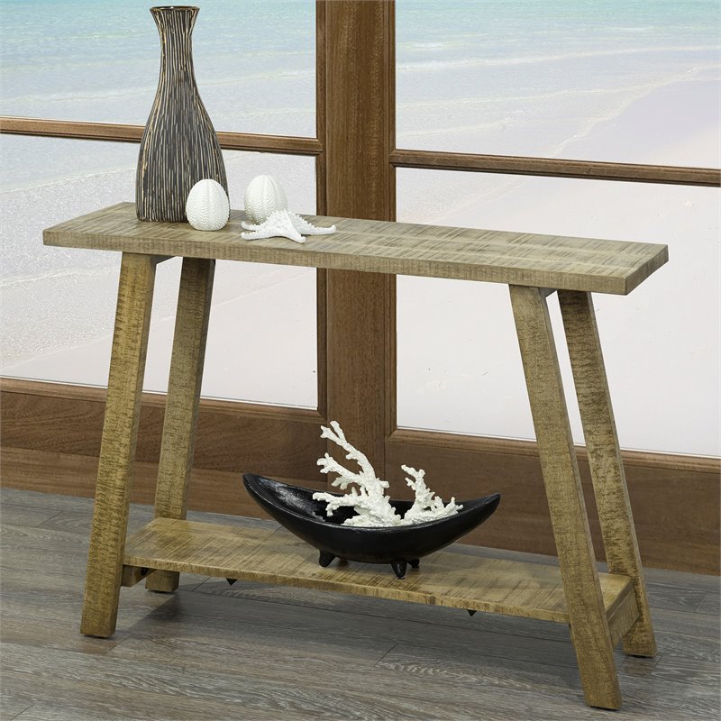 Pemberly Row Rustic Modern 2-Tier Solid Wood Console Table in Reclaimed Gray