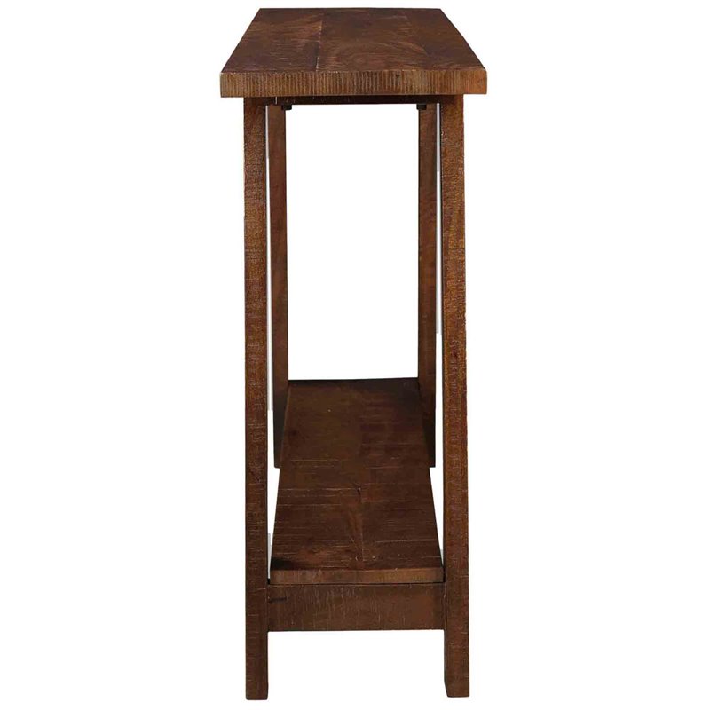 Pemberly Row Rustic Modern 2-Tier Solid Wood Console Table in Walnut