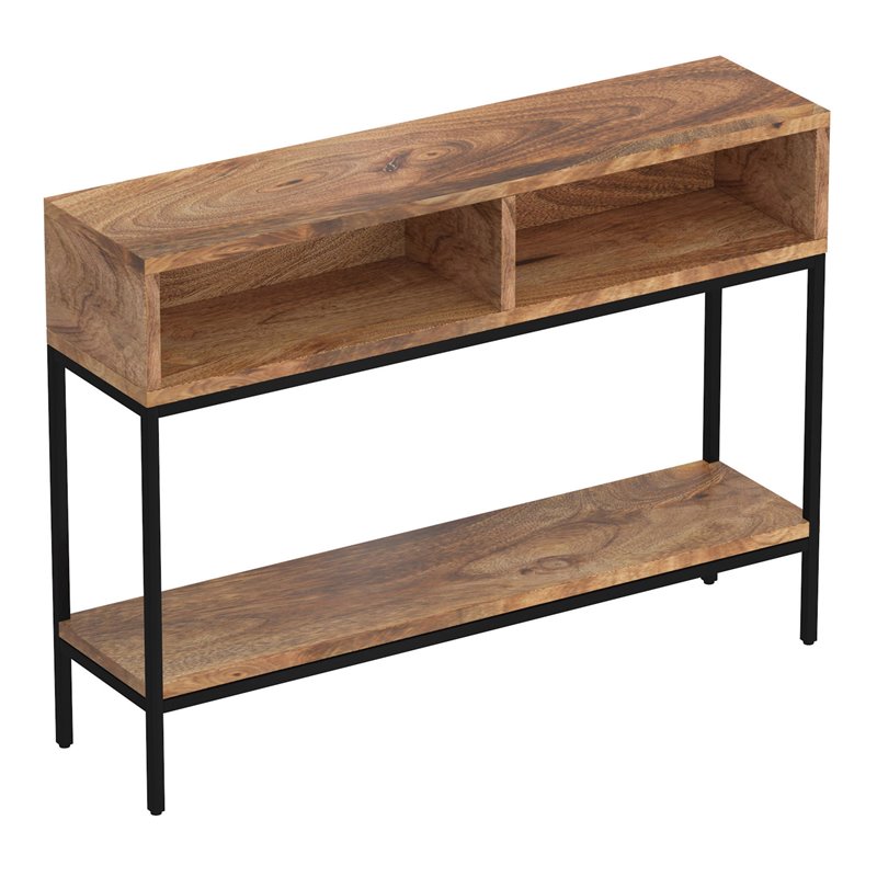 Pemberly Row Industrial Wood & Wrought Iron Console Table Natural Burnt andBlack