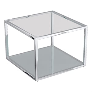 Pemberly Row Contemporary Metal and Glass Small Square Coffee Table Silver