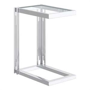 Pemberly Row Contemporary Metal and Glass Small Accent Table Silver