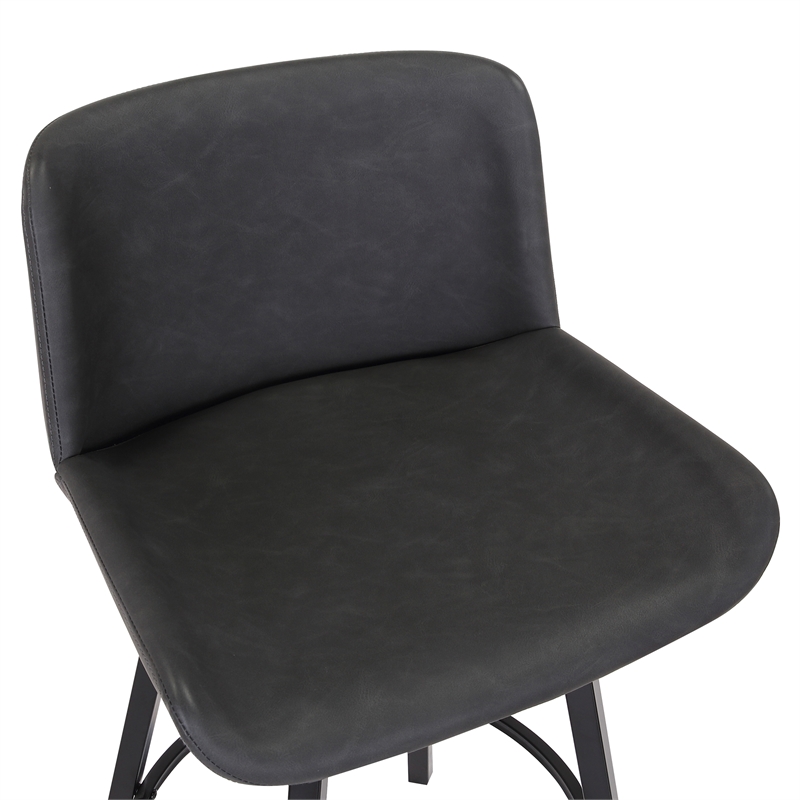 Pemberly Row Faux Leather Swivel Counter Stool Set of 2 Vintage Charcoal & Black