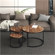 Pemberly Row Rustic Solid Wood and Iron 3pc Coffee Table Set Natural and Black