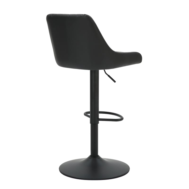 Pemberly Row Faux Leather Adjustable Stool with Swivel Set of 2 Black and Black