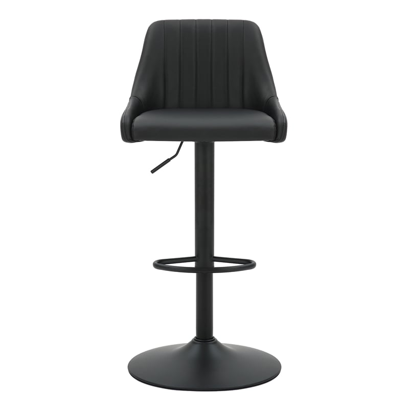 Pemberly Row Faux Leather Adjustable Stool with Swivel Set of 2 Black and Black