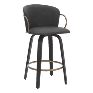Pemberly Row Faux Leather Wood 26&quot Swivel Counter Stool Set of 2 Charcoal