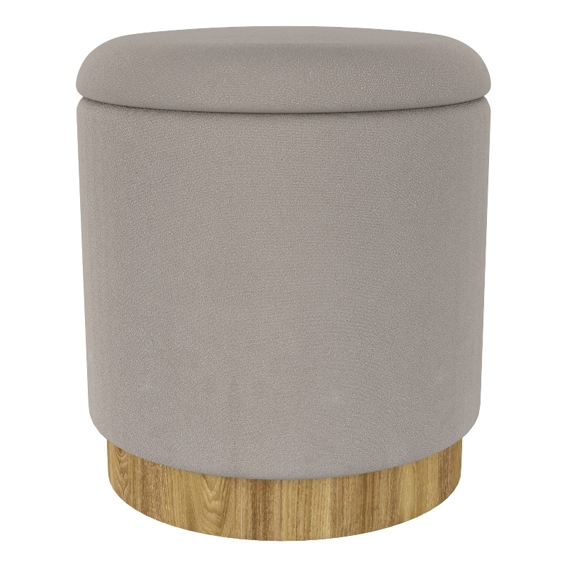 Pemberly Row Modern Fabric Round Storage Ottoman Gray Natural