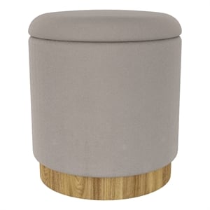 Pemberly Row Modern Fabric Round Storage Ottoman Gray Natural