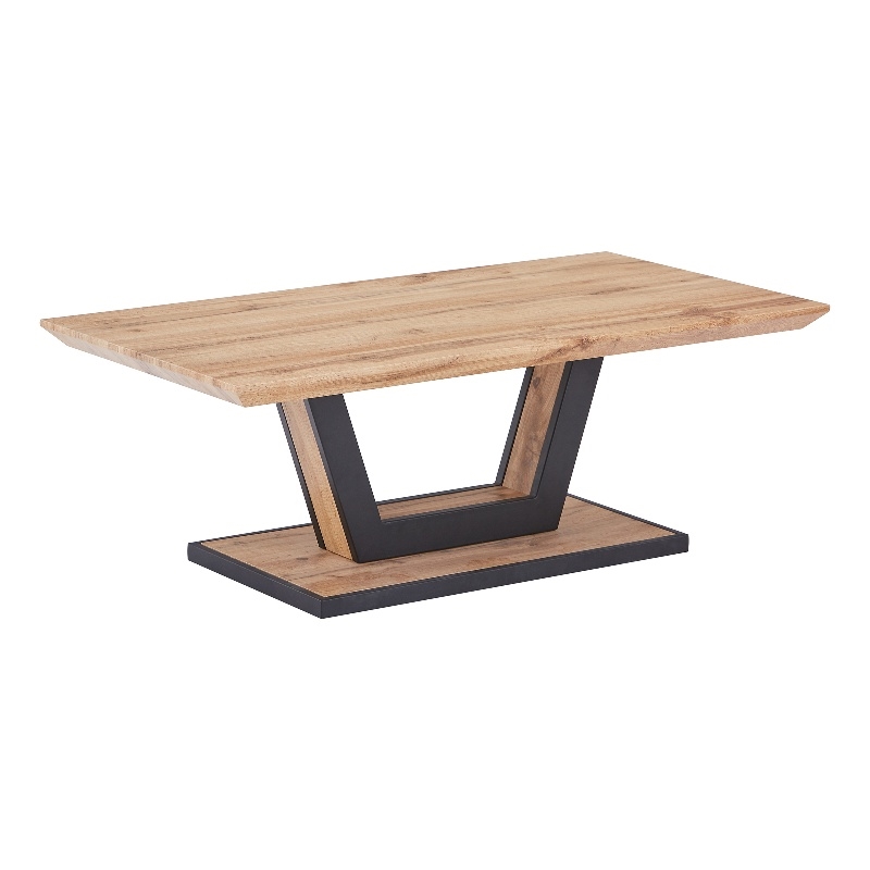 Pemberly Row Modern MDF Metal Rectangular Coffee Table Natural Black