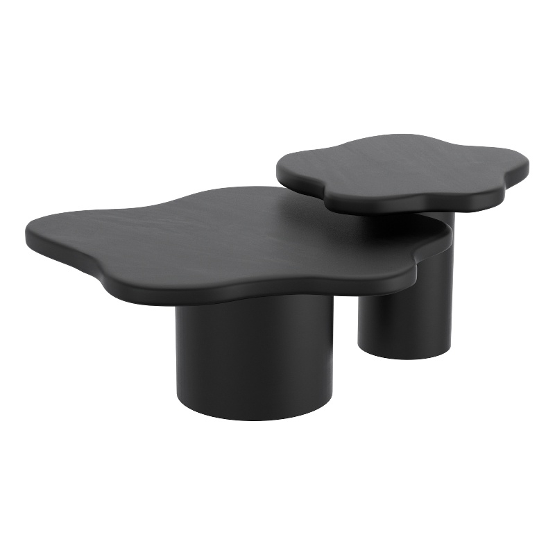 Pemberly Row Contemporary 2pc Coffee Table Set in Black Finish