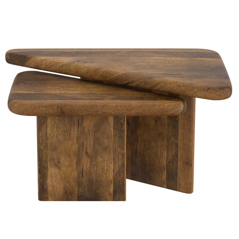 Pemberly Row Mid-Century Modern Solid Wood 2pc Coffee Table Set Walnut