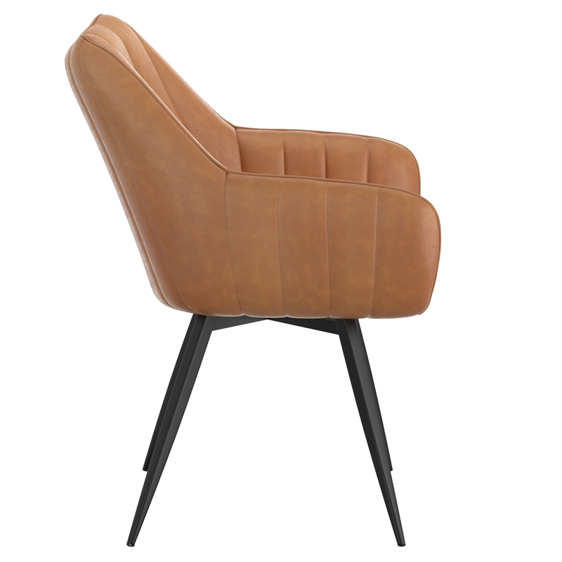 Pemberly Row Faux Leather Metal Swivel Dining Accent Chair Set of 2 Camel Black