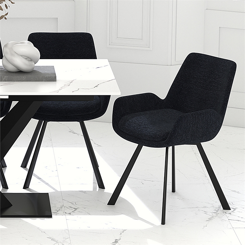 Pemberly Row Modern Fabric Metal Swivel Dining Chair Set of 2 Black Black