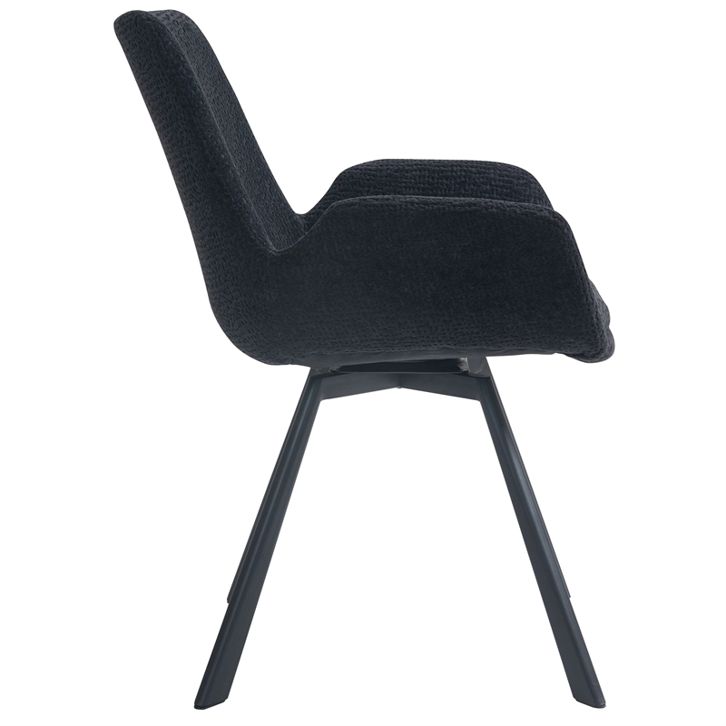 Pemberly Row Modern Fabric Metal Swivel Dining Chair Set of 2 Black Black