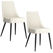 Pemberly Row Faux Leather Metal Dining Chair Faux Leather Set of 2 Beige Black