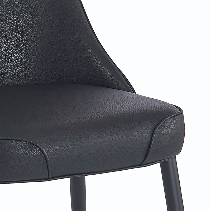 Pemberly Row Faux Leather Metal Dining Chair Faux Leather Set of 2 Black Black