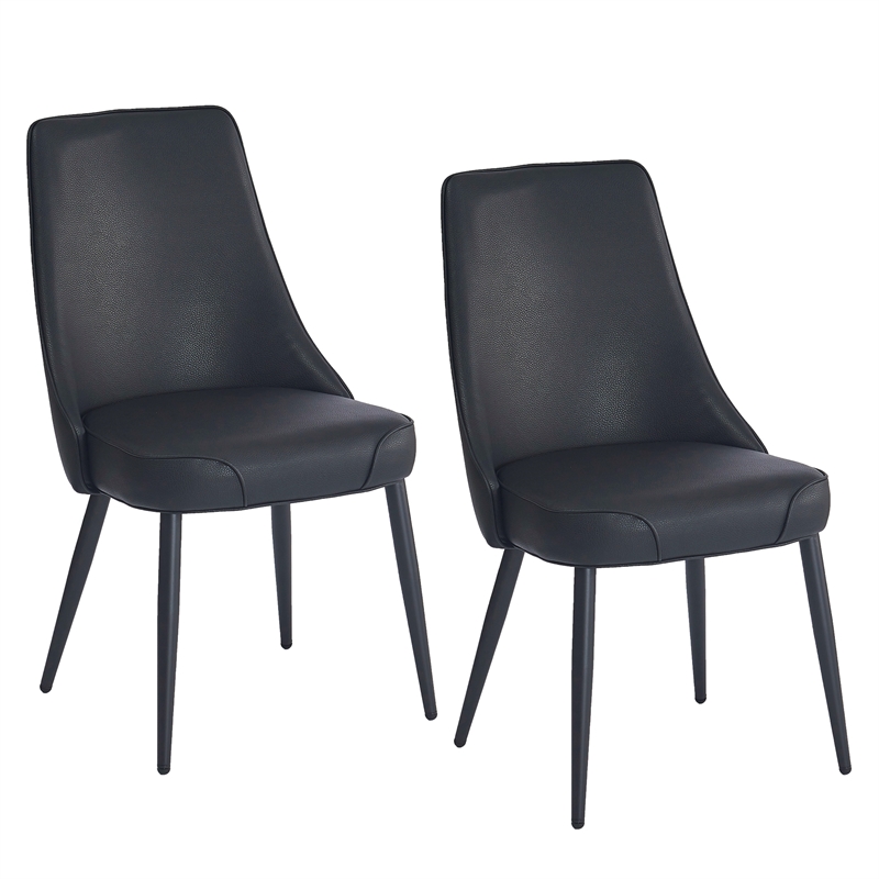 Pemberly Row Faux Leather Metal Dining Chair Faux Leather Set of 2 Black Black