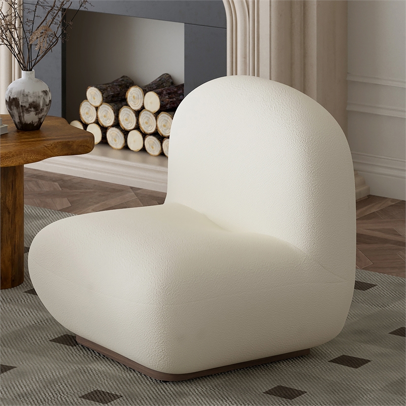 Pemberly Row Contemporary Boucle Fabric Accent Chair in Ivory