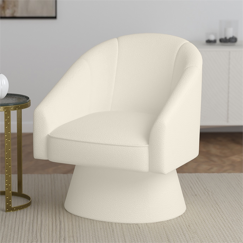 Pemberly Row Contemporary Boucle Fabric Accent Chair in Ivory