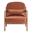 Pemberly Row Mid-Century Faux Leather Solid Wood Accent Chair Saddle Walnut
