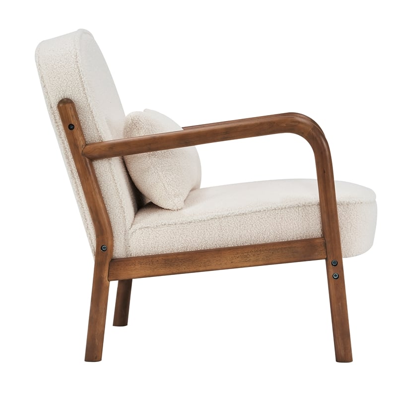Pemberly Row Mid-Century Modern Boucle Fabric Accent Chair Fabric White Walnut