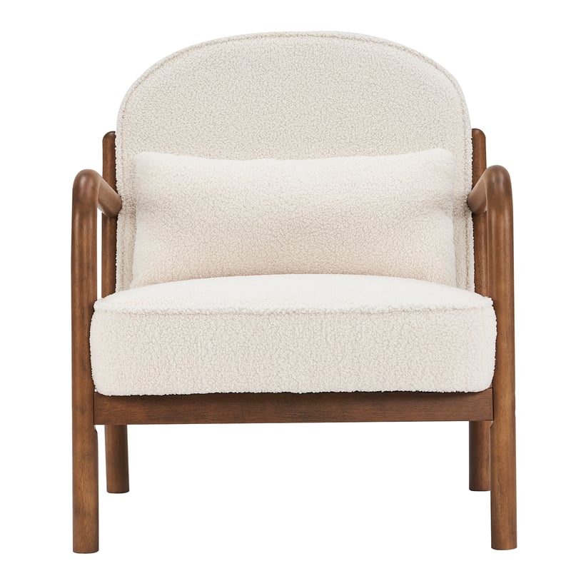 Pemberly Row Mid-Century Modern Boucle Fabric Accent Chair Fabric White Walnut