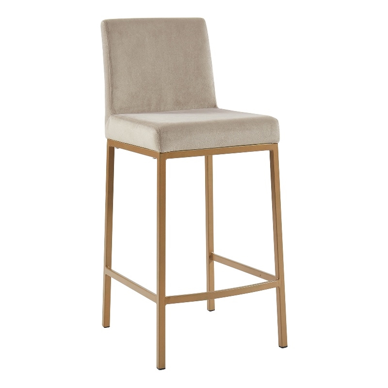 Pemberly Row Contemporary Velvet 26 Inche Counter Stool Set of 2 Beige Aged Gold